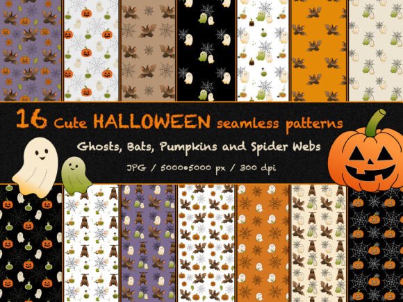 16 Cute Halloween Seamless Patterns