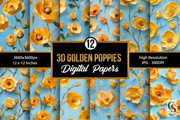3D Impasto Golden Poppies Patterns