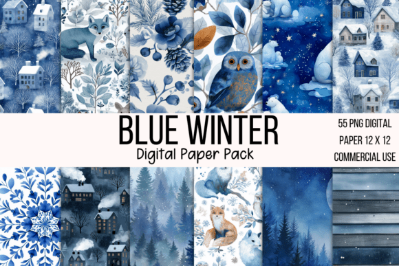 50 Blue Winter Seamless Patterns