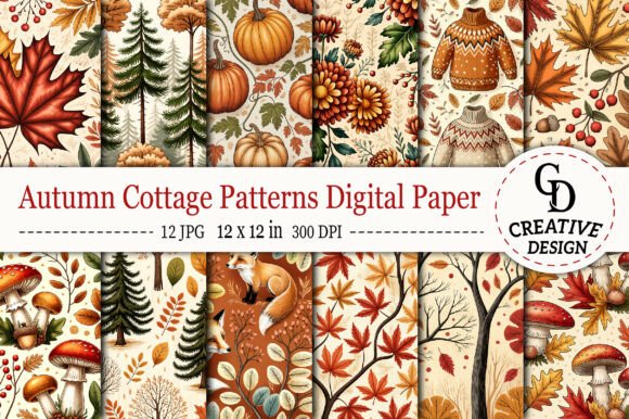 Autumn Cottage Patterns Digital Paper