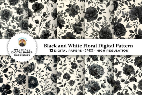 Black and White Floral Digital Patterns: Elevating Your Craft Projects with Timeless Elegance