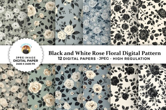 Black and White Rose Floral Patterns