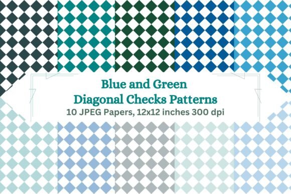 Blue and Green Diagonal Checks Patterns