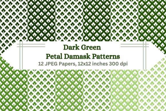 Dark Green Petal Damask Patterns