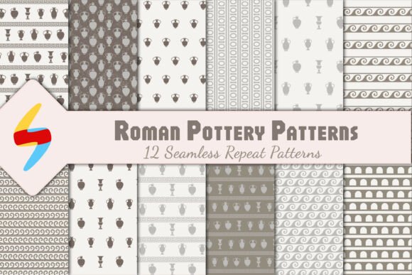 Grey Roman Pottery Seamless Patterns