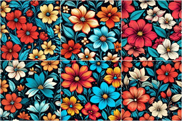 Retro Doodle Flowers Patterns