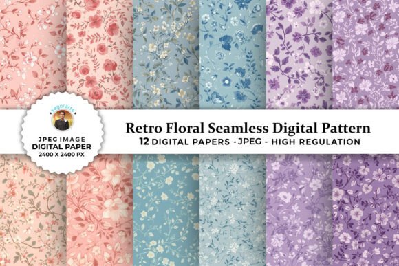 Retro Floral Seamless Digital Patterns