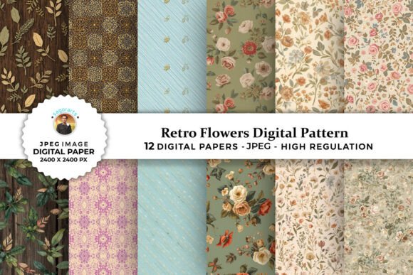 Retro Flowers Digital Patterns