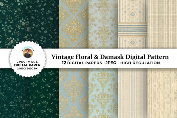 Vintage Floral Damask Digital Patterns