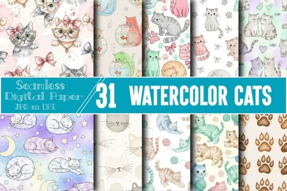 Watercolor Cats Seamless Patterns: A Versatile Design Asset