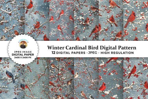 Winter Cardinal Bird Digital Patterns
